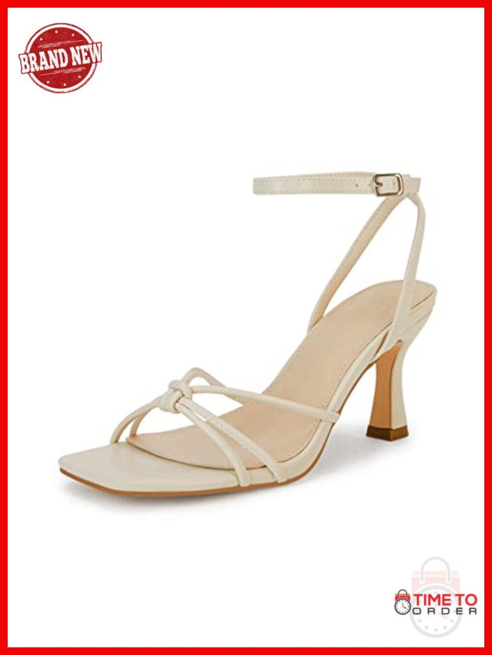 Women's Square Open Toe Faux Leather Stiletto Kitten Heel Ankle Strap Slingback